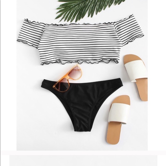Boutique Other - ✨free when bundled✨ Striped Off Shoulder Top and Cheeky Bikini Bottoms